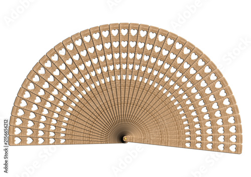 Éventail en bois décoré de cœurs
