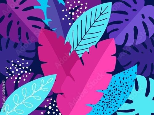 Colorful Tropical Leaves Background Vector Illustration with Flat Design Foliage
