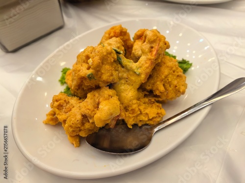 Salted egg prawns dish