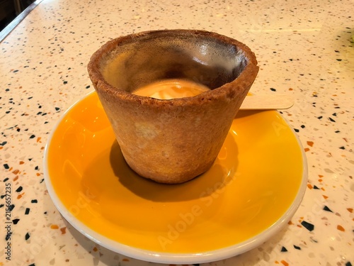 Edible cup of cappuccino