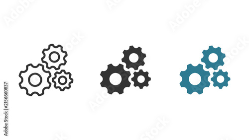 Set of three different gear icons representing industrial mechanical machinery components