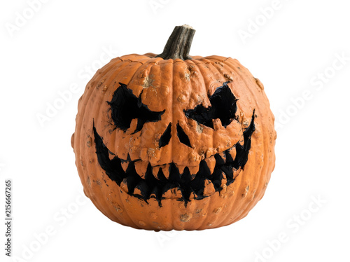 A strikingly detailed jack o'lantern with a menacing carved face perfect for halloween designs and autumn celebrations isolated on transparent background