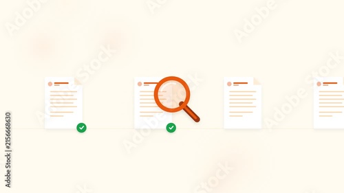 Magnifying glass scanning document checklist with correct and incorrect marks