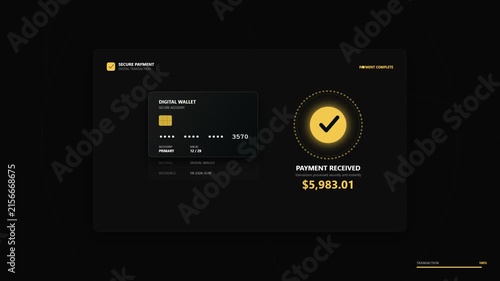 Digital payment processing animation with credit card and transaction success