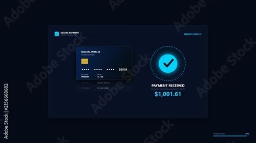 Digital payment success notification with credit card and confirmation checkmark