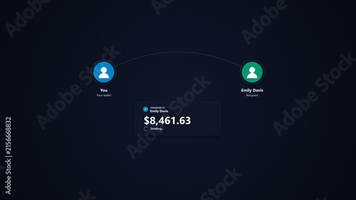 Digital money transfer animation showing a successful online payment transaction