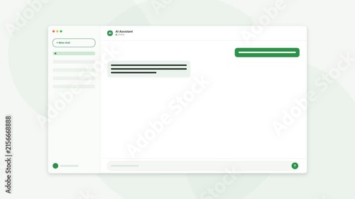 Minimalist software interface dashboard with automated chat message animation