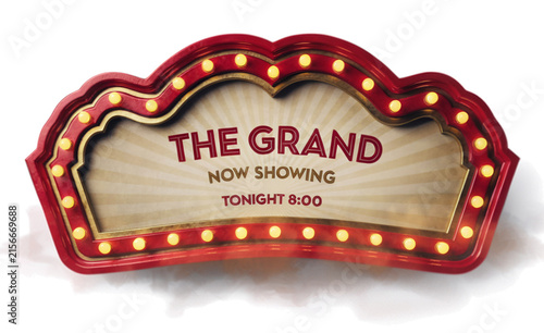 Canvastavla Vintage Red Marquee Light Sign with The Grand Now Showing Text