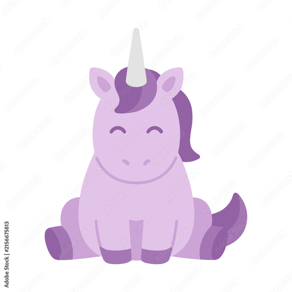 Fototapeta premium Cute purple unicorn sitting down, isolated on transparent background