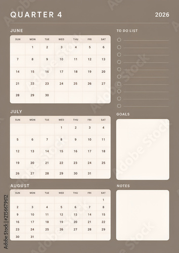Quarter 4 2026 Quarterly Planner with October November and December Calendar