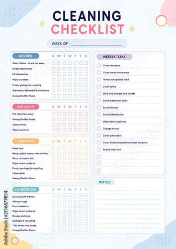 Cleaning Planner Template with Weekly Cleaning Schedule and Household Chore Checklist