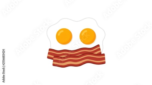 Funny Face Made of Fried Eggs and Bacon Strips on White Background