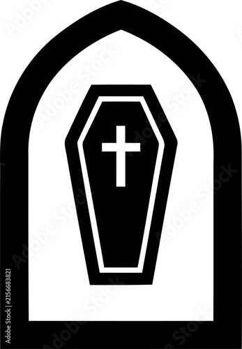 Foto Religious coffin with cross symbol inside gothic arch isolated on transparent ba