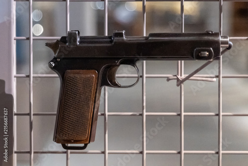 Obraz na płótnie Steyr M1912 military service pistol with wooden grip panels used by Austro-Hungarian forces during the First World War