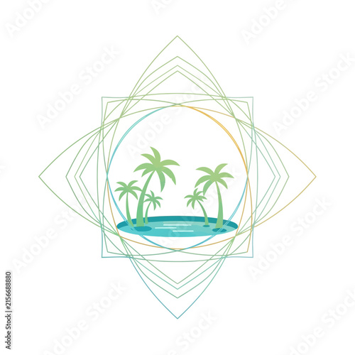 Tropical Island Oasis Palm Trees Geometric Frame Isolated Transparent Background