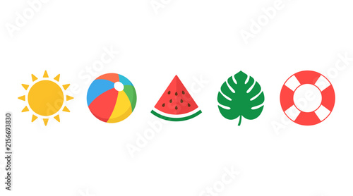Summer holiday vacation beach icons set flat design with vacation