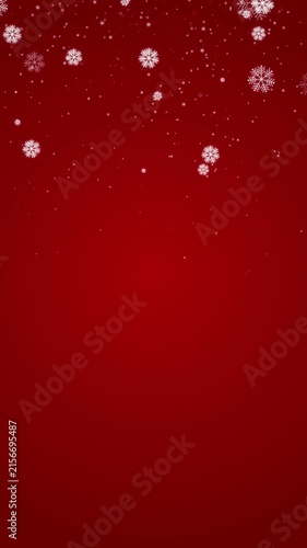 Vertical christmas red background with falling snowflakes and snow ground, winter, slowly falling snow effect, high quality 4k footage, happy new year, presentation design for social media reels