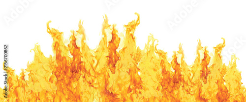 Konstfotografi Bottom border frame of bright yellow and orange fire flames on black