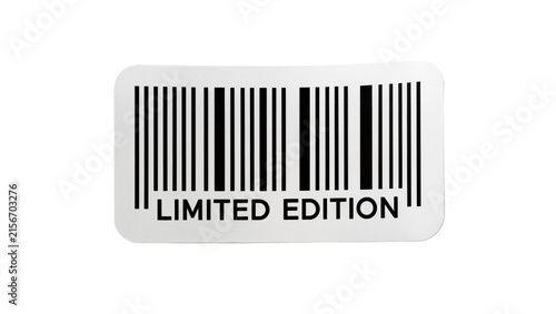Black and white barcode sticker with LIMITED EDITION text, isolated on transparent background