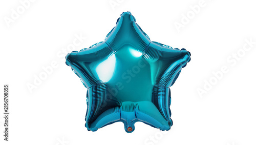 Konstfotografi Shiny teal star-shaped foil balloon, isolated on transparent background
