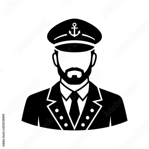 Obraz na płótnie Captain of a vessel silhouette icon with anchor emblem on hat and formal maritim
