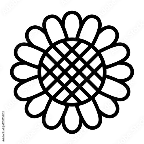 Stylized sunflower outline vector icon representing nature and growth through minimalist linear floral design elements