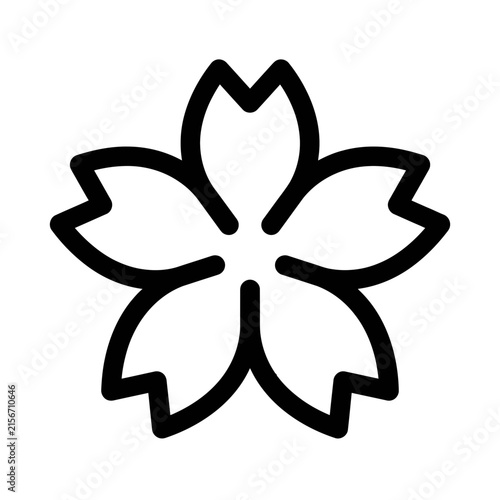 Minimalist black outline cherry blossom icon representing spring floral beauty and traditional Japanese sakura aesthetics for graphic design projects