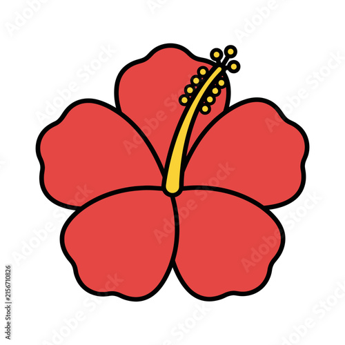 Red Hibiscus Flower Icon Tropical Floral Blossom Vector Illustration Isolated on White Background