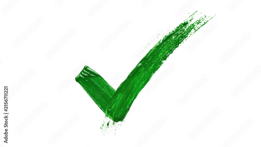 Naklejka premium Green brush stroke check mark symbol, isolated on transparent background