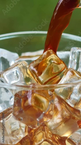 Pouring Iced Americano Coffee into Glass