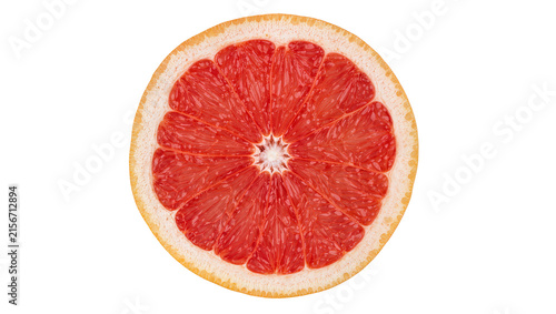 Foto Juicy pink grapefruit slice with textured rind, isolated on transparent backgrou