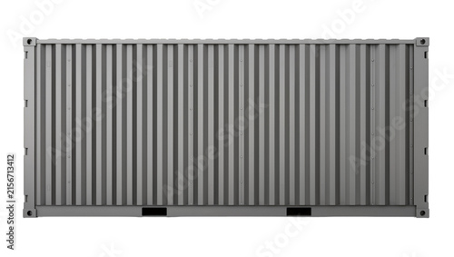 Photography Gray corrugated metal shipping container, isolated on transparent background
