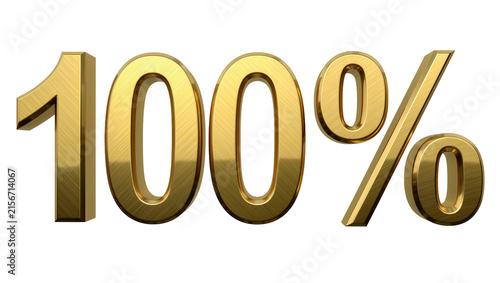 Cuadro en lienzo Polished golden 100 percent symbol with brushed texture, isolated on transparent