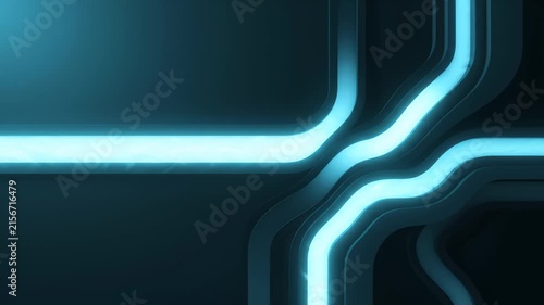 Abstract Glowing Blue Neon Lines Moving Through Dark Tech Background