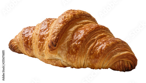 Canvastavla Golden brown flaky croissant pastry, isolated on transparent background