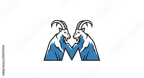 Two Mountain Goats Facing Each Other Forming a Letter M Shape