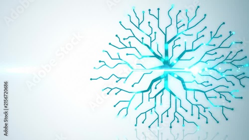 Digital Circuit Tree Growing With Glowing Blue Data Connections