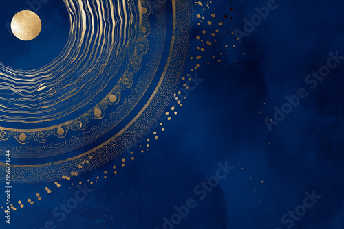  Krishna’s flute with ripple effects on a blue background with free space for messages.
