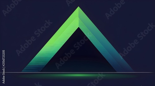Abstract green geometric triangle with reflective surface.