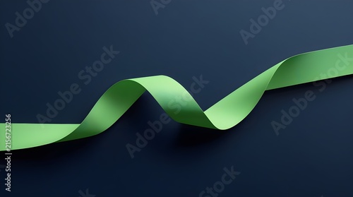 Elegant green ribbon wave on dark blue background.