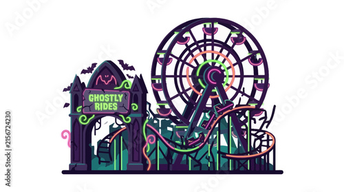 Amusement Park Ferris Wheel and Roller Coaster Ride