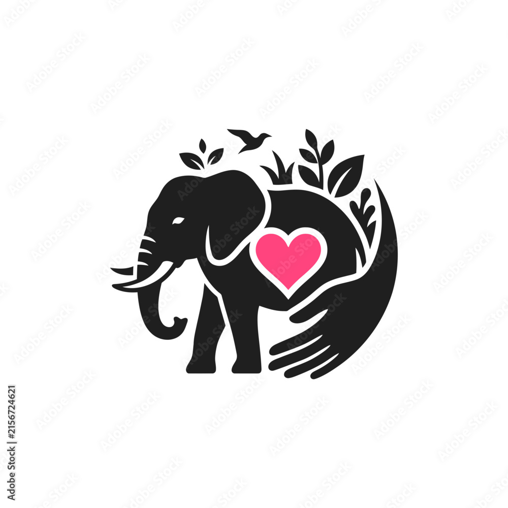 Fototapeta premium Elephant Heart Care Symbol Isolated Transparent Background