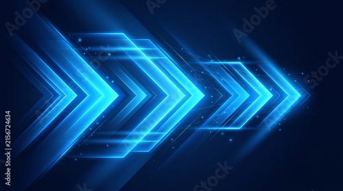 Obraz na płótnie Blue glowing arrows abstract background representing digital growth and technology speed