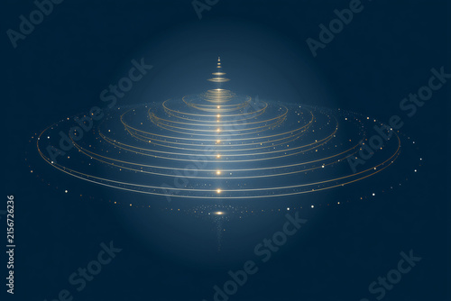  Abstract Krishna flute graphic with golden sound waves on a dark blue background.