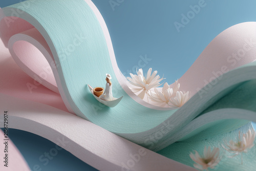  A conceptual graphic where Krishna’s flute transforms into a river holding his basket.
