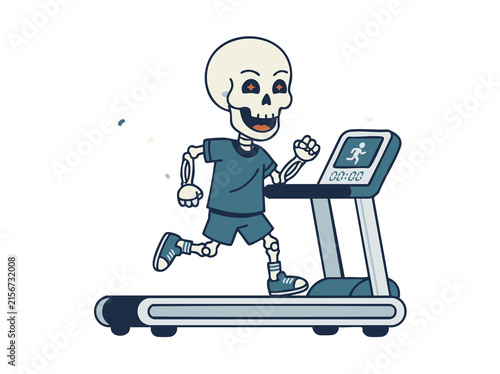 halloween Skeleton running on treadmill