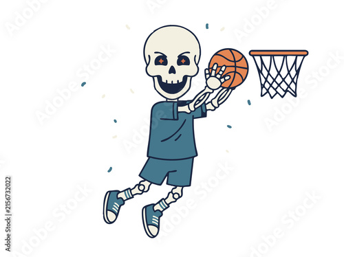 halloween Skeleton playing basketball