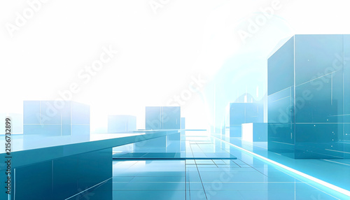 AI motion background featuring floating architectural data structures composed of translucent modular cubes