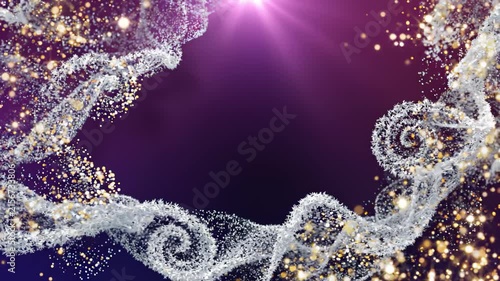 Abstract Purple Background With Floating White Particles and Golden Glittering Bokeh Lights