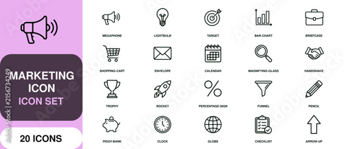 Marketing icons collection with business symbols for digital and print use